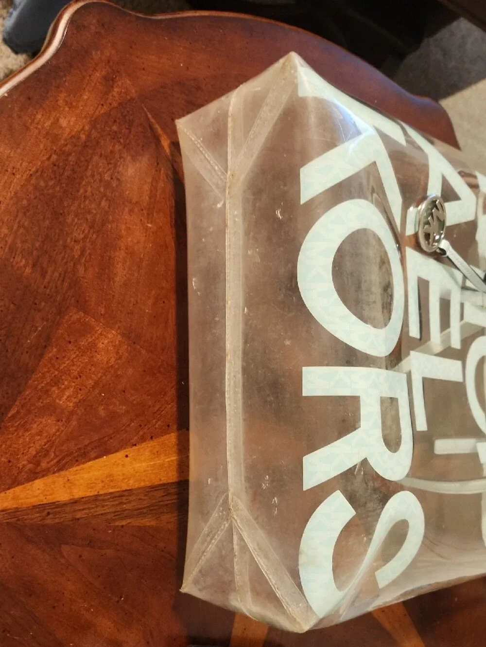 Michael Kors Clear Tote with Pale Blue Logo and Trim